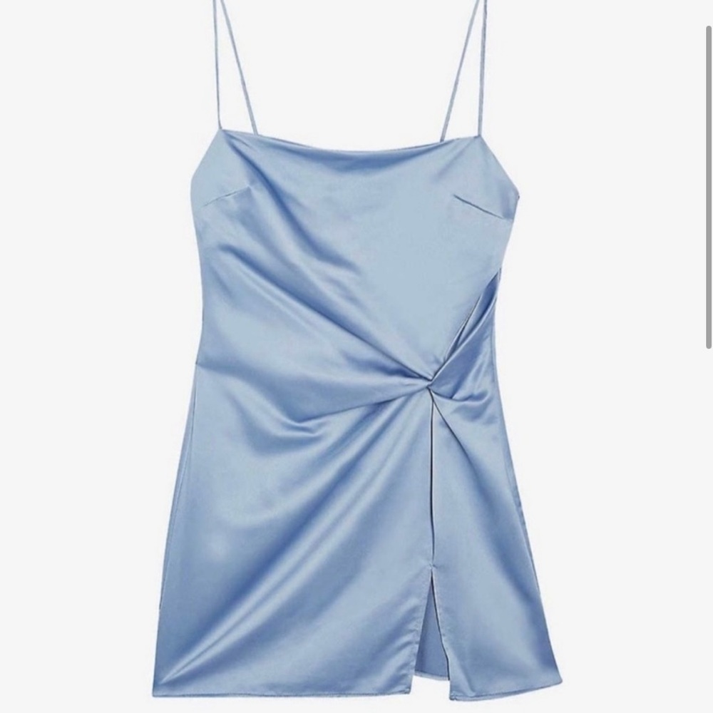 Topshop Satin Ice Blue Twist Mini Dress